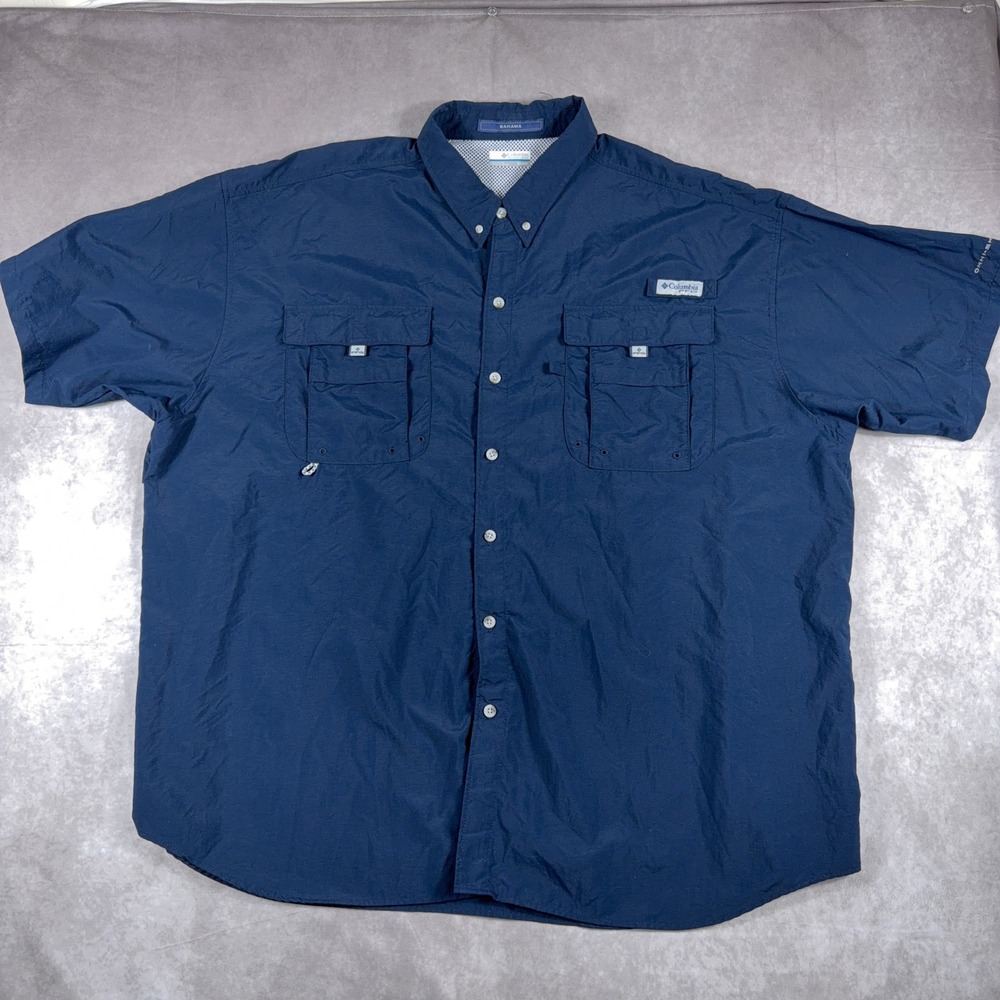 Columbia PFG Bahama II Short Sleeve Fishing Shirt 3X/3TF Navy Blue Vented